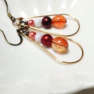 Orange Glass Antique.Bronze Hooks Hidden Meaning earrings joyful Persimmon  359■